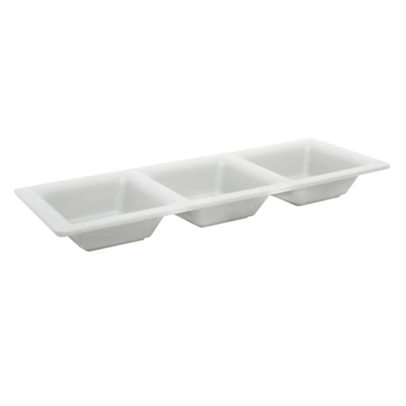 Matte Grey 3-Section Melamine Serving Tray, 15″
