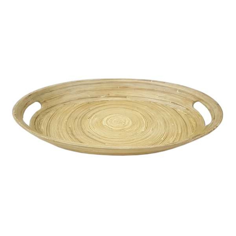 Natural Bamboo Oval Tray with Handles, 18×14