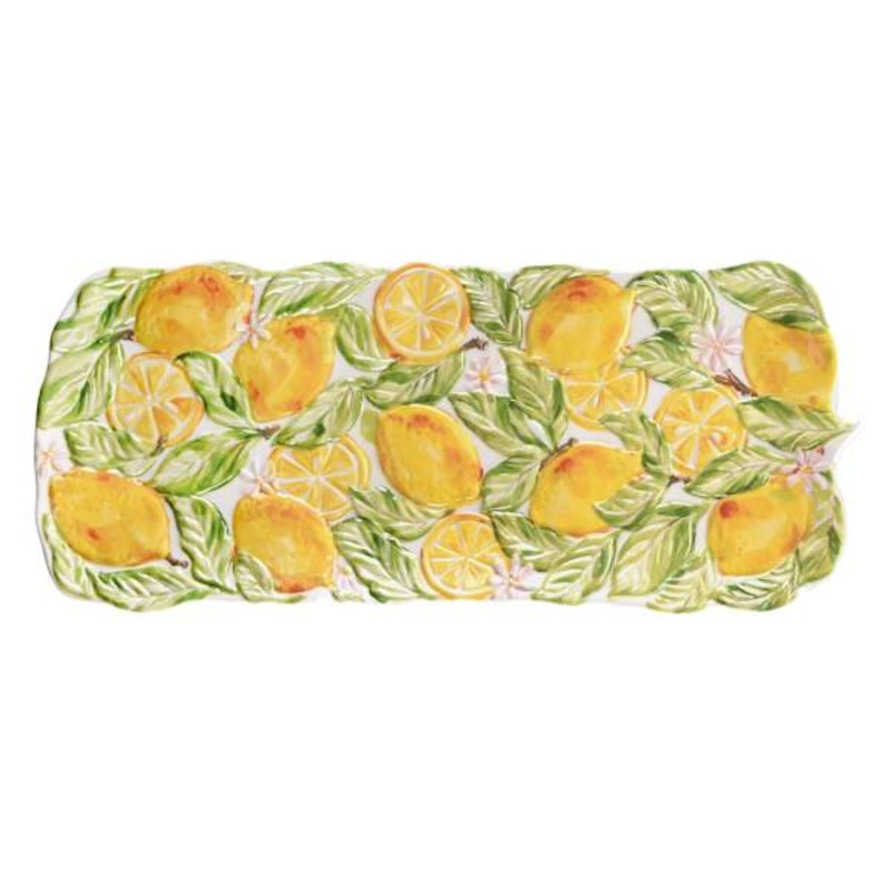 Painted Lemons Melamine Serving Tray, 19″