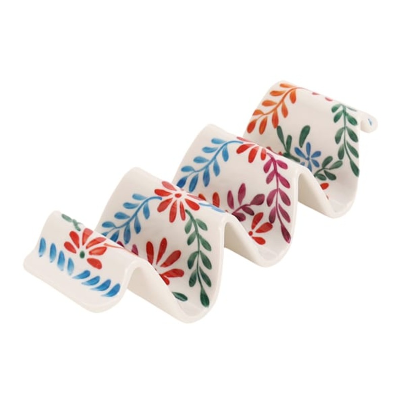 Set of 2 White Floral Taco Holders, 7×3