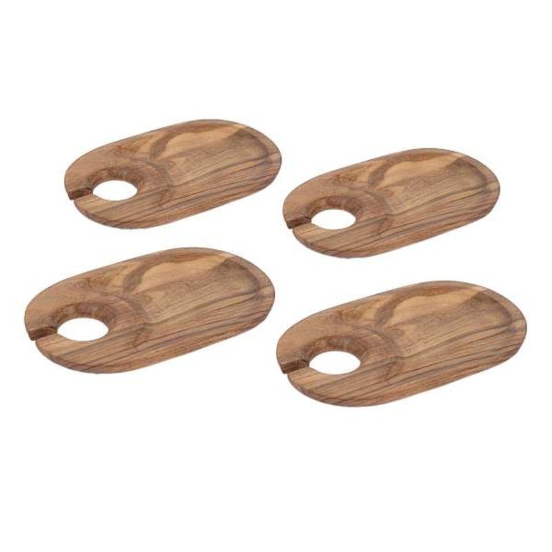 Set of 4 Mini Wooden Appetizer Plates, 8×5