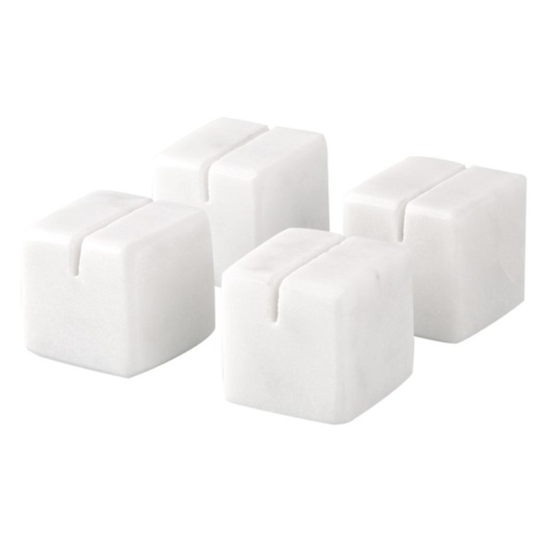 Set of 4 White Marbled Stoneware Card Holders