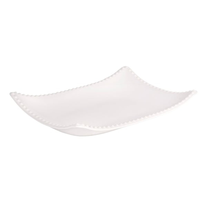 White Curved Platter with Beaded Edges, 14″