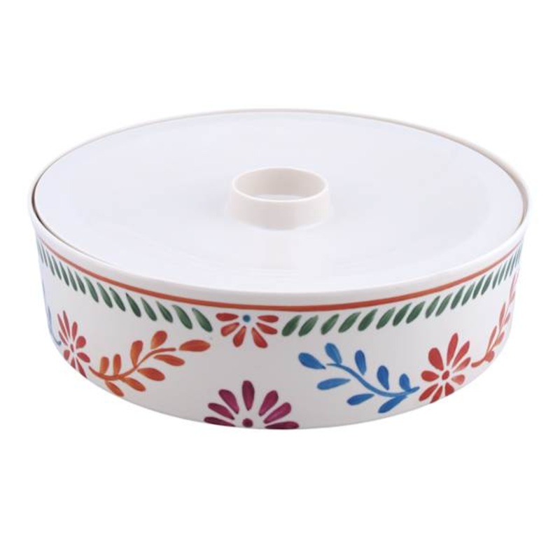 White Floral Melamine Tortilla Warmer, 10″