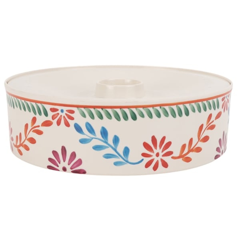 White Floral Melamine Tortilla Warmer, 9″