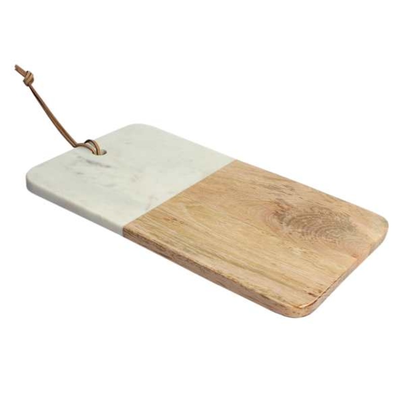White Marble & Wooden Cheese Board, 14″