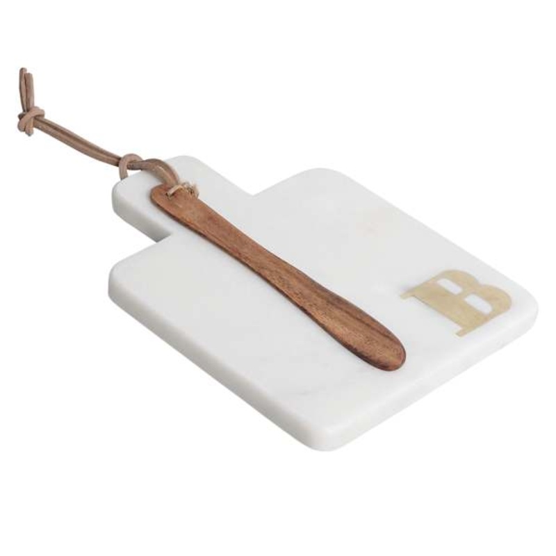 White Marbled Stoneware Monogramed Cheese Board, B