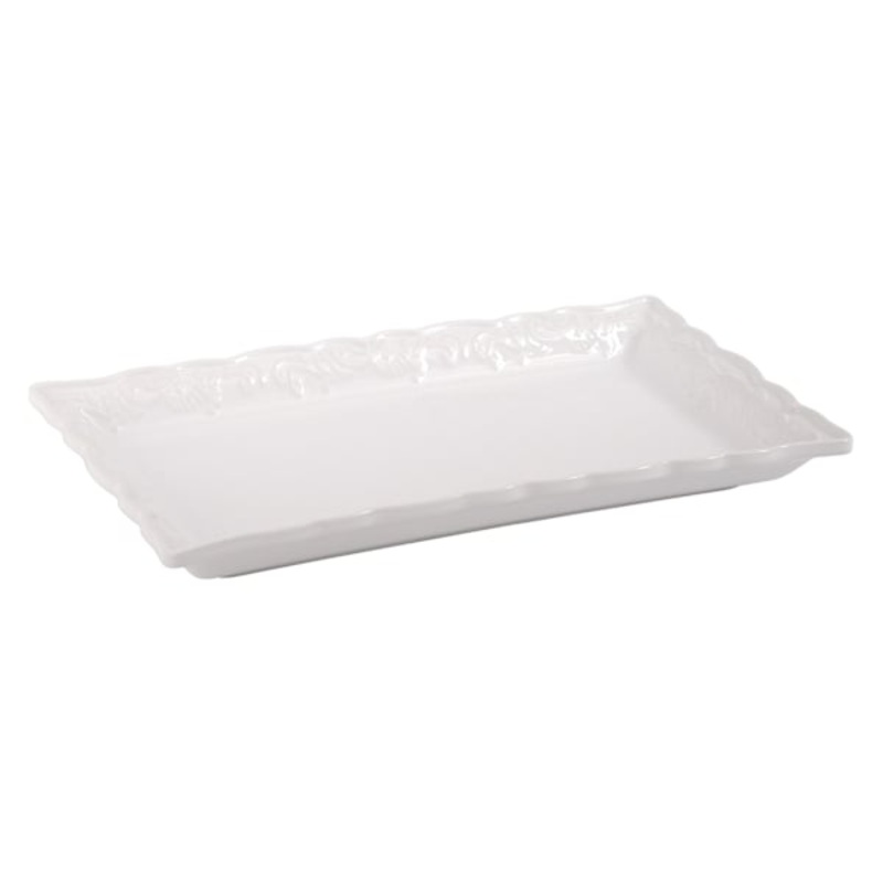 White Rectangle Serving Tray with Ruffled Edge, 13″