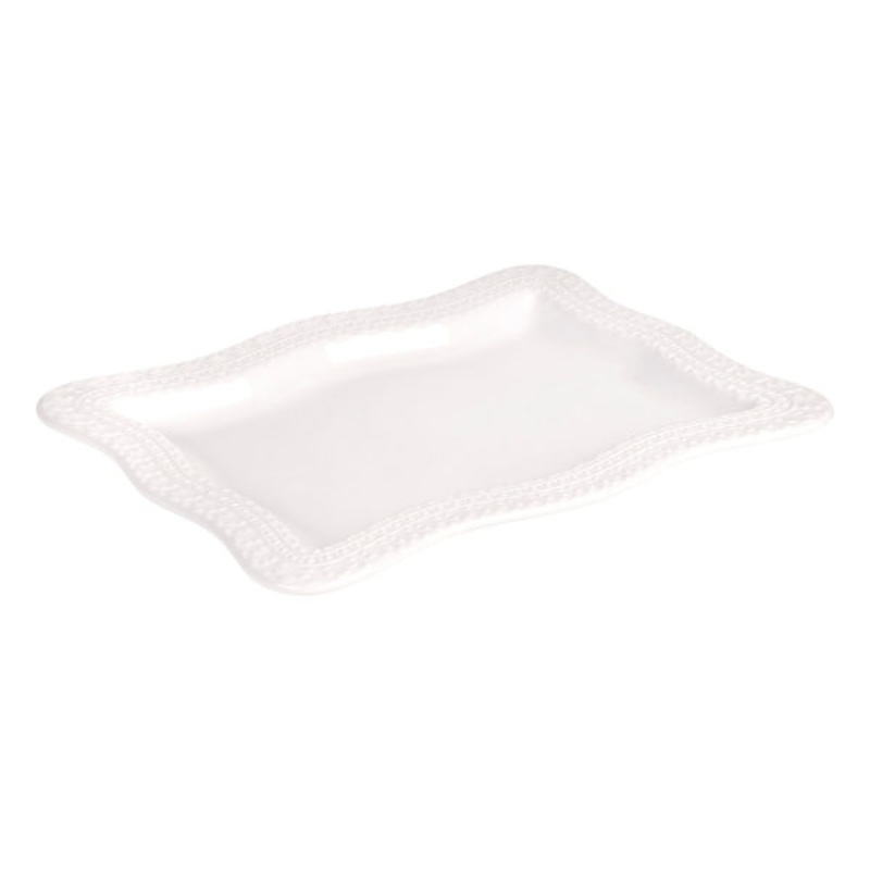 White Serving Platter with Wavy Lace Edge, 14″