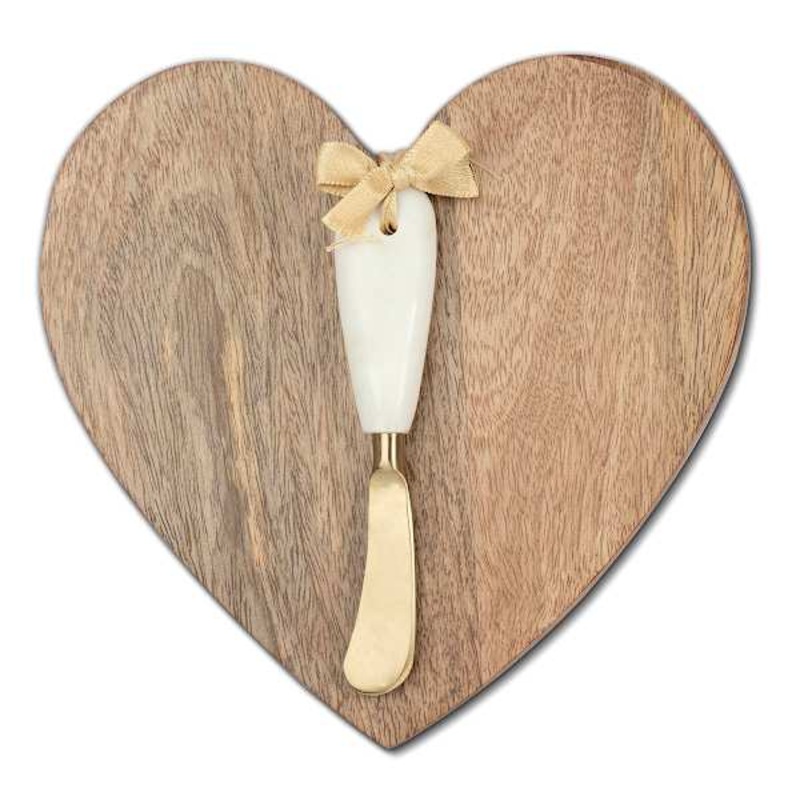 Wooden Heart Shaped Serving Board with Spreader Knife, 8.50″