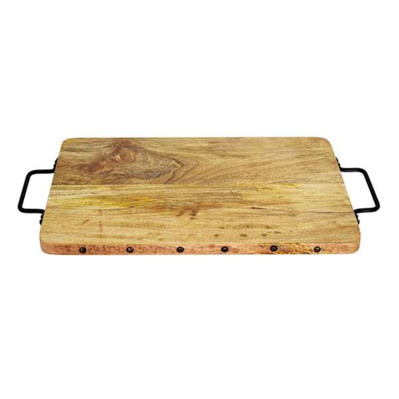 Wooden Rectangle Tray with Metal Handles, 19.7×11