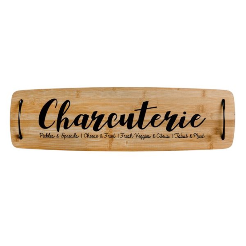 Bamboo Wood Charcuterie Serving Board with Metal Handles, 24″