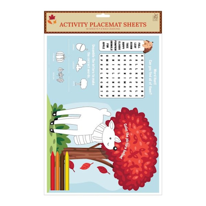 Fall 10 Count Activity Placemats With 4 Crayons
