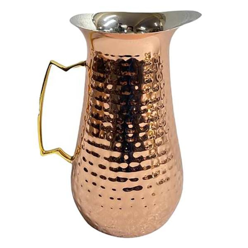 Hammered Copper Metal Pitcher with Gold Handle