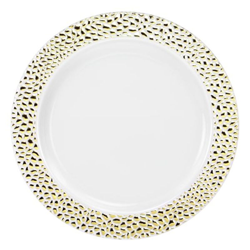 Lillian Table Settings Pearl White with Gold Pebble Edge Plate, 10.25″