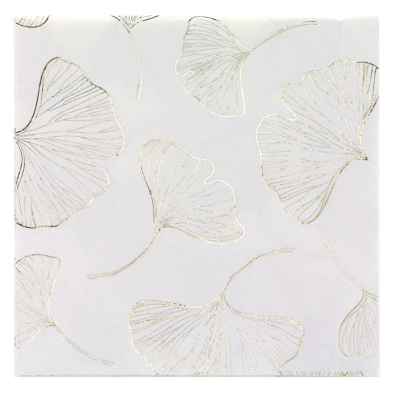 Lillian Table Settings White with Gold Ginkgo Design Lunch Napkin