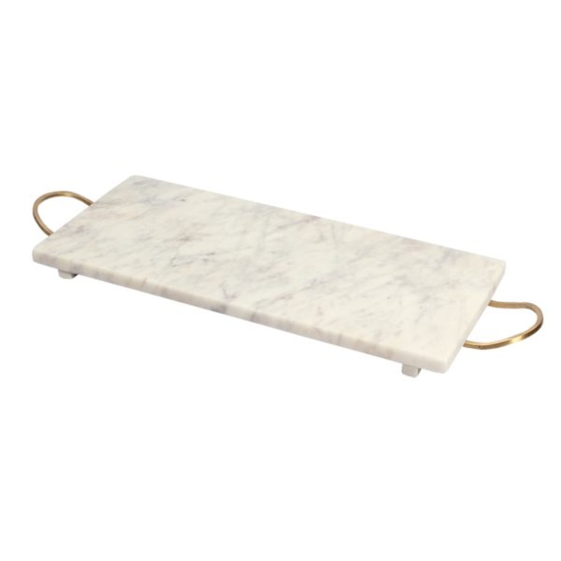 Marbled Stoneware Serving Tray with Gold Metal Handles, 20″