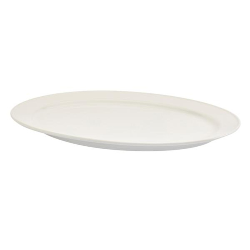 Rim White Ceramic Oval Platter, 16.5″