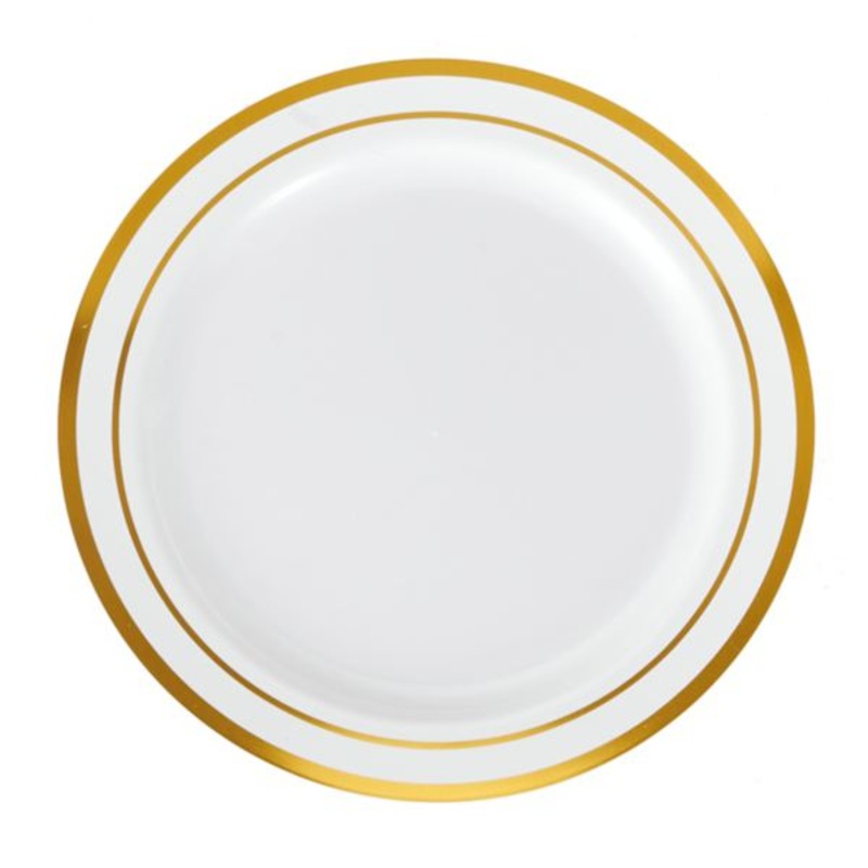 Set of 10 Gold Rim Dinner Plates