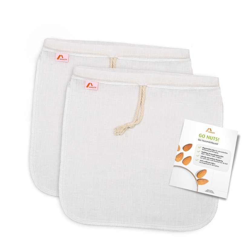 Amazy 2 Set nut milk bag made of hemp.100% natural – versatile passage for preparing nut milk vegetable juices and smoothies (2 pieces | 30 x 30 cm) 30x30cm |12 “X12”