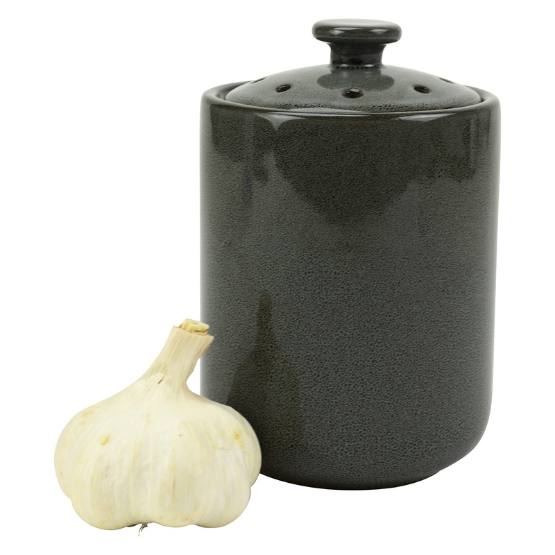 Boston Warehouse Stoneware Garlic Keeper Canister, Grey Reactive Glaze Reactive Glaze Grey