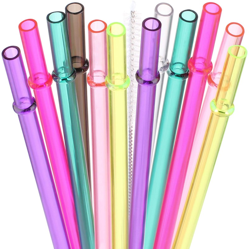 Dakoufish 13″ Long Reusable Tritan Replacement Drinking Straws for 40 oz 30 oz & 24 oz Mason Jar Tumblers Set of 12 with Cleaning Brush (13inch 7color) 7color 13 Inch (Pack of 12)