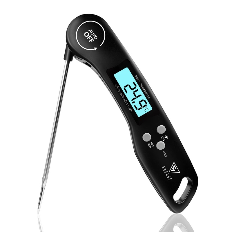 Doqaus meat thermometer grill thermometer roast thermometer kitchen thermometer Digital thermometer with 3s read out immediately foldable long probe and LCD screen car on/off for kitchen grill bbq black