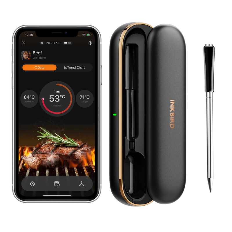 Inkbird meat thermometer wireless INT-11P-B grill thermometer Bluetooth with 91m app control IP67 waterproof frying thermometer Meat thermometer for oven grill BBQ Smoker kitchen digital int-11P wireless thermometer