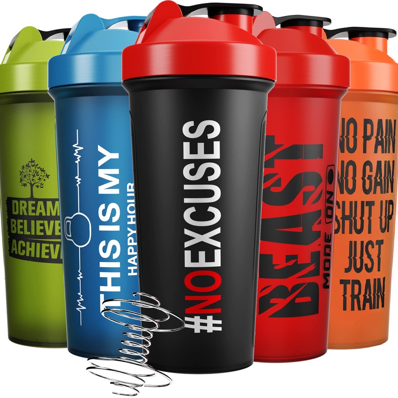 JEELA SPORTS Protein Shaker Bottles 5 Pack – 24 Oz