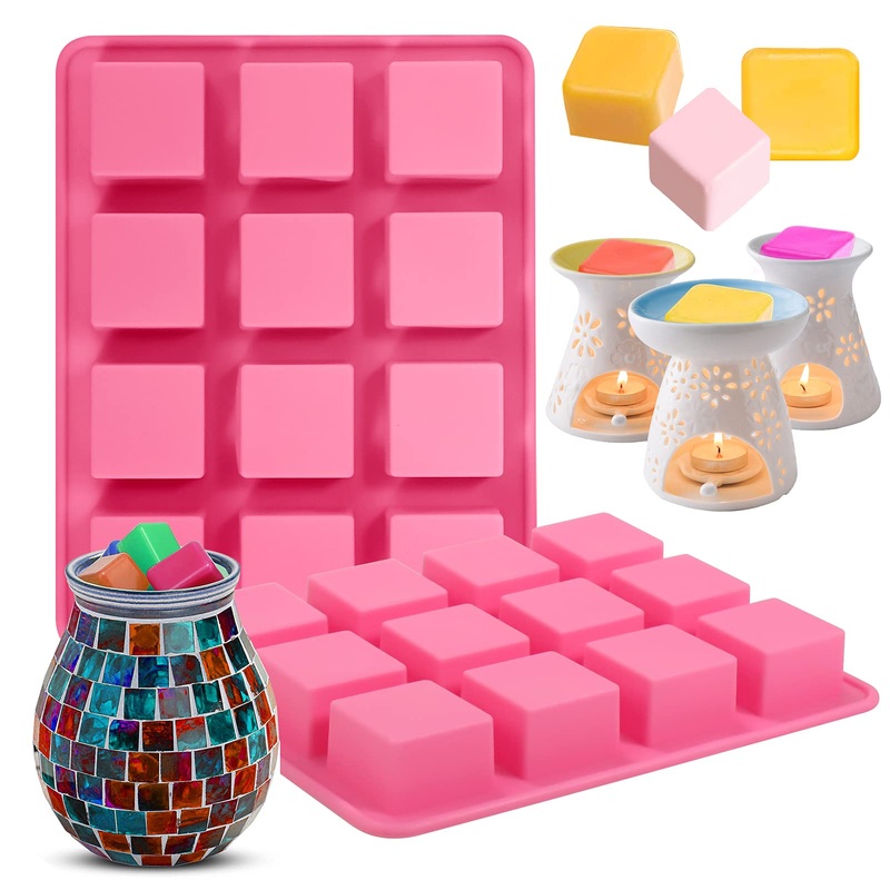 Mity rain Silicone Wax Melts Mold  2pcs 12-Cavities Square Baking Molds Set for Candle-Making and scented wax melts  Baby Food Chocolate Truffles  Ganache  Jelly  Candy  Praline.