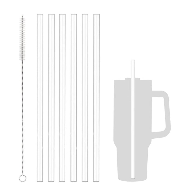 MLKSI Replacement Straws for Stanley 40 oz Quencher Tumbler 6 Pack Reusable Straws Plastic Straws with Cleaning Brush Compatible with Stanley 40oz Stanley Cup Stanley Water Jug 6* Plastic Straws for 40 oz