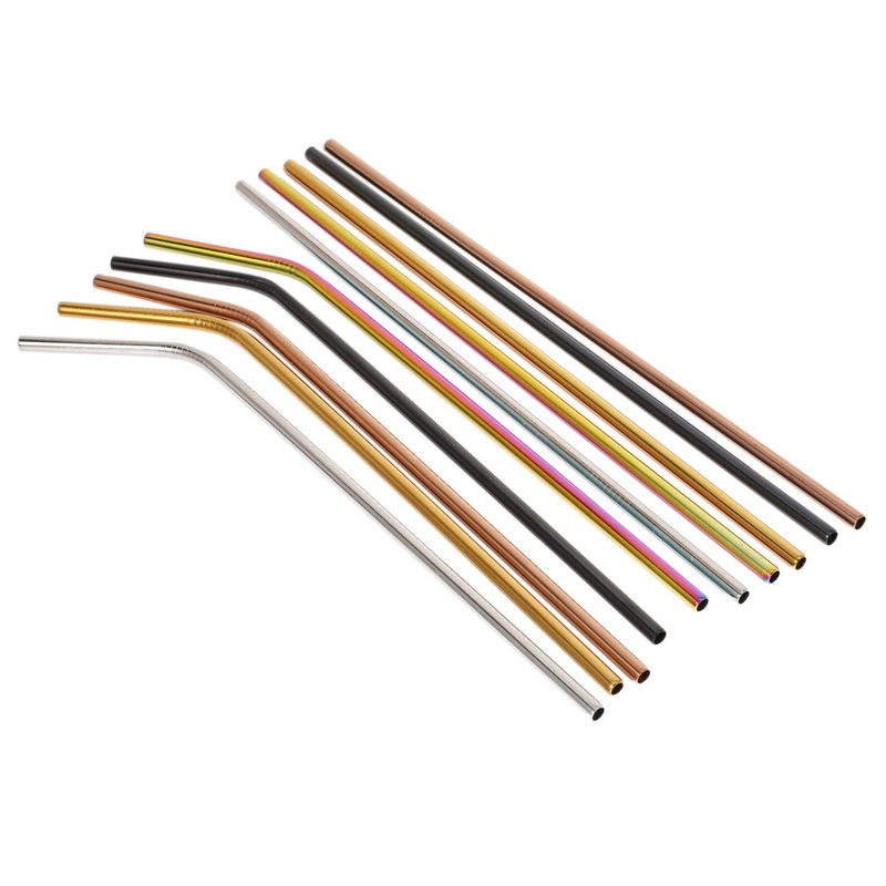 Plumflex Reusable Stainless Steel Straws 10 Extra Long 10.5inch Metal Drinking Straws with 2 Brushes and Carry Bag Environment- for 20/30oz Tumblers Beverage