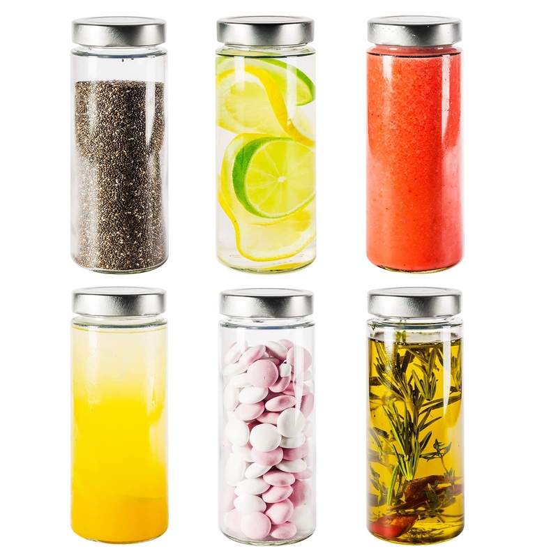 Pureganic Smoothie Glasses with Lid 380 ml – DTO Screw Lid Diam. 58 mm – Glass Water Bottles to Fill – Made in Germany – Set of 6