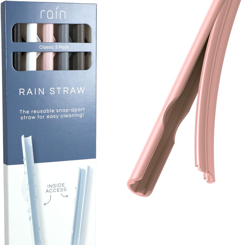 Rain Straw – Easy Clean Reusable Drinking Straws That Snap Open for Easy Cleaning – No Cleaning Brush or Cleaner Needed – Eco Friendly BPA Free 10.5″ long Plastic Straws for Tumbler (Classic, 5 Pack) Classic 5 Count (Pack of 1)