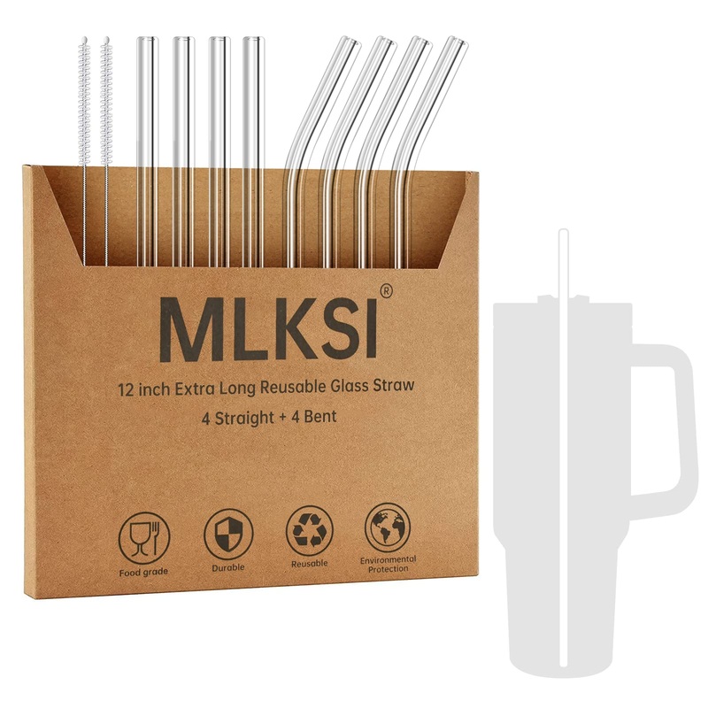 Replacement Glass Straws 40 oz for Stanley Adventure Travel Tumbler 8 Pack Reusable Straws with Cleaning Brush Compatible with Stanley 40oz Stanley Cup Stanley Water Jug