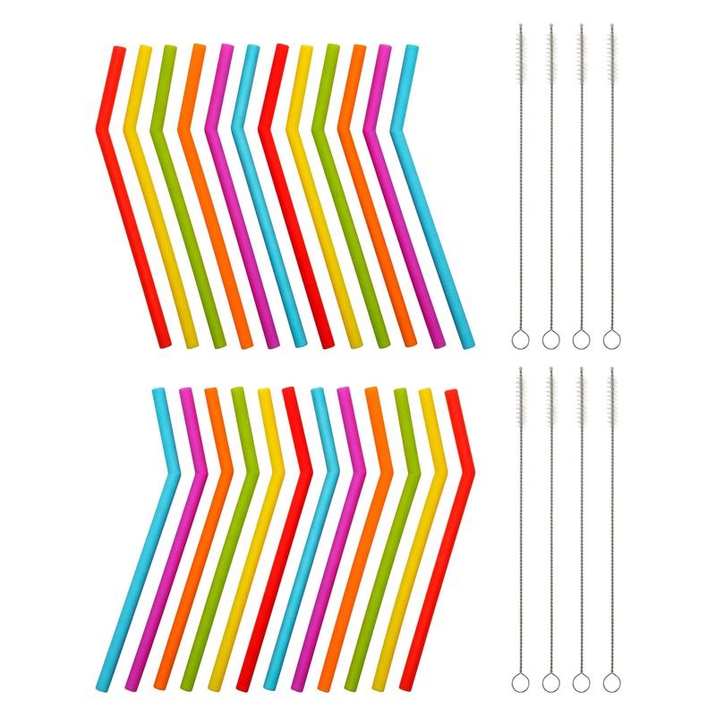 Reusable Silicone Straws for Toddlers & Kids – 24 pcs Flexible Short Drink 6.7″ Straws for 6-12 oz Yeti/Rtic/Ozark Tumblers & 8 Cleaning Brushes – BPA Free, Eco-Friendly,no Rubber Tast