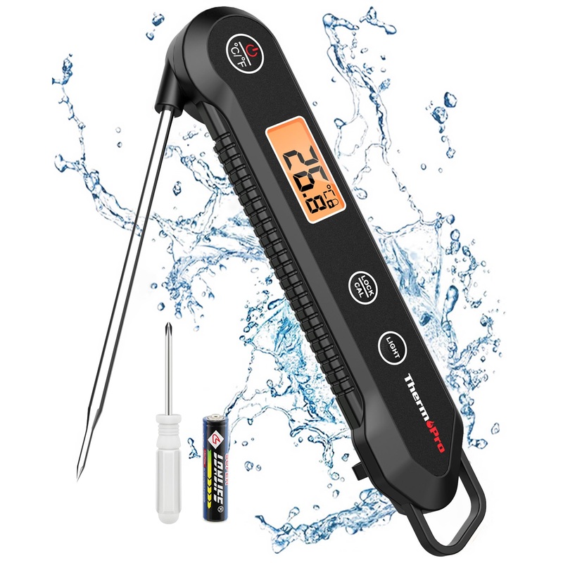 ThermoPro TP03HEU IPX6 waterproof meat thermometer 0.5 C precise grill thermometer 3S fast reaction foldable kitchen thermometer for BBQ roast grill and drink black