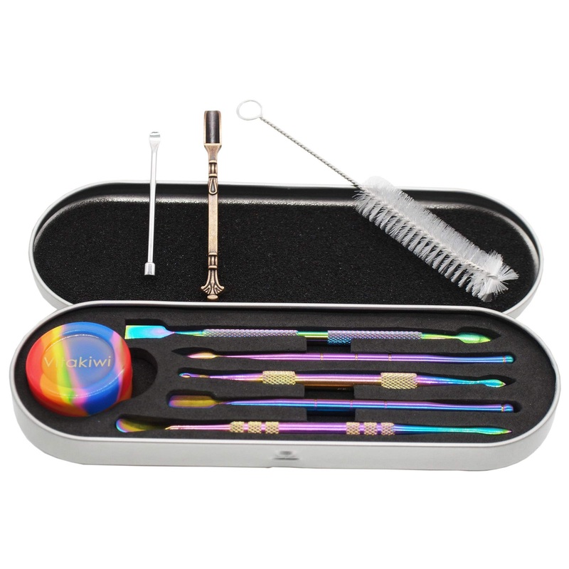Vitakiwi Wax Carving Rainbow Tool Set with 5ml Silicone Container and Metal Carrying Case