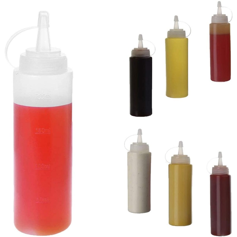 WELLXUNK 6pcs Sauce Bottle 8 oz Squeeze Condiment Bottle Plastic Sauce Bottle Used for Mustard Mayonnaise Olive Oil Barbecue Sauce BPA Free