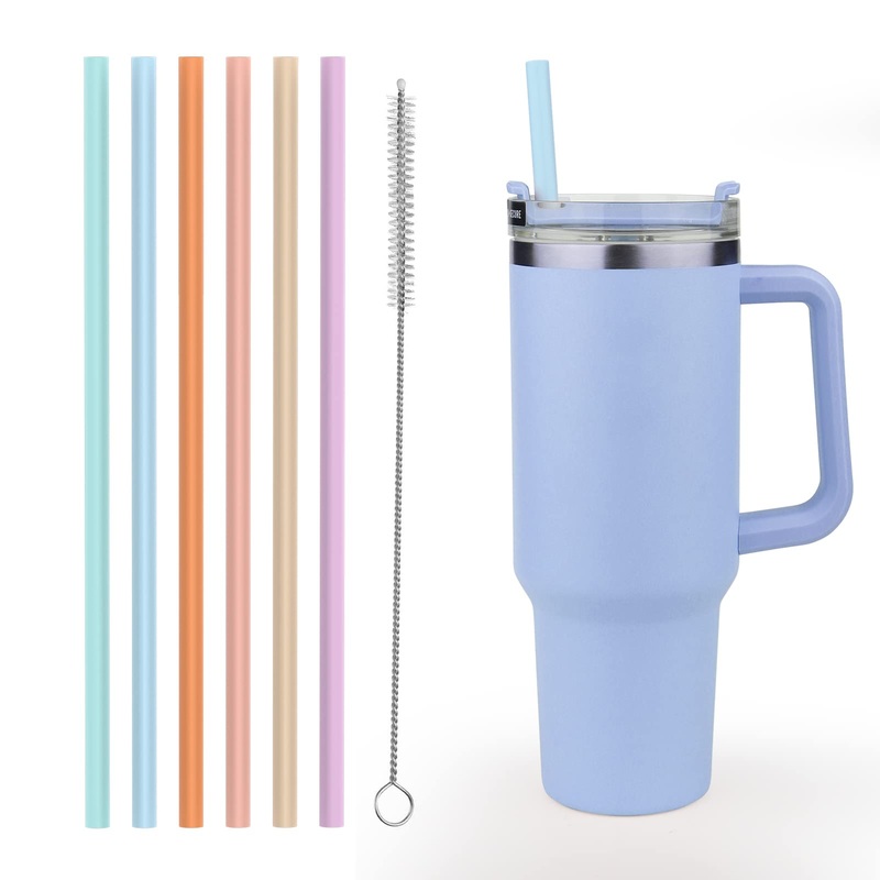 XANGNIER 6 Pack Multicolor Silicone Replacement Straws for Stanley 20 30 40 oz cup Reusable Long Straw with Cleaning Brush for Stanley Quencher Adventure Stanley Water Jug Stanley Cup Accessories silicone straws