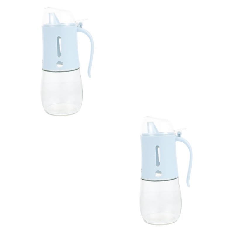 Zerodeko Glass Oil Pot Soy Sauce Pot 2 Pcs Oil Can Plastic With Handle Vinegar Bottle Thicken Glass Soy Sauce Pot Leakage-proof Oil Bottle 20X9X8CMx2pcs Bluex2pcs