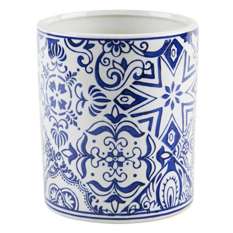 Blue & White Utensil Crock, 5.5″