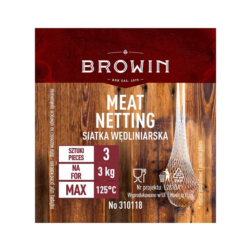 Browin 31 310118 Smoking net for 3 kg up to 125 C 3 pieces for smoking scalding drying and maturing meat Cotton