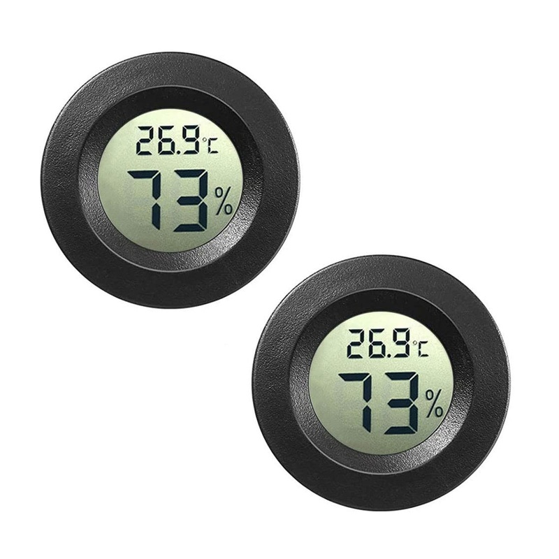 Eachw 2-Pack Mini Digital Hygrometer Gauge Indoor Thermometer Temperature Humidity Meter for Humidifiers Greenhouse Jars Reptile Guitar Case Fahrenheit ( ) Or Celsius ( ) (Black-2 Pack)