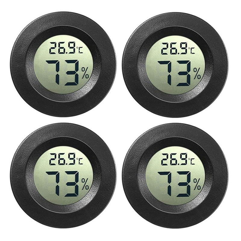 Eachw 4-Pack Mini Digital Hygrometer Gauge Indoor Thermometer Temperatures Humidity Meter for Humidifiers Greenhouse Jars Reptile Guitar Case Fahrenheit ( ) Or Celsius ( ) (Black-4 Pack)