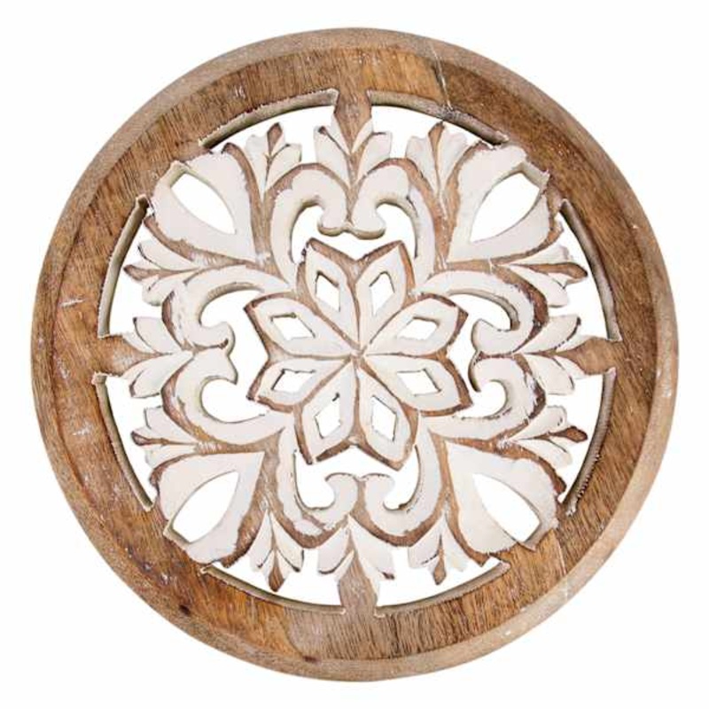 Flower Cut-Out Carved Wooden Trivet, 9″