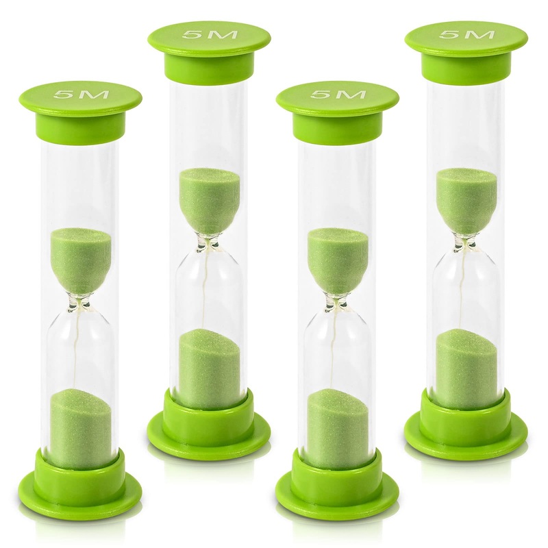 Hourglass for children-5-minute set with 4 hours of glass-green color-acrylic coating for classrooms at home and children’s room 5 minutes of 4-Set