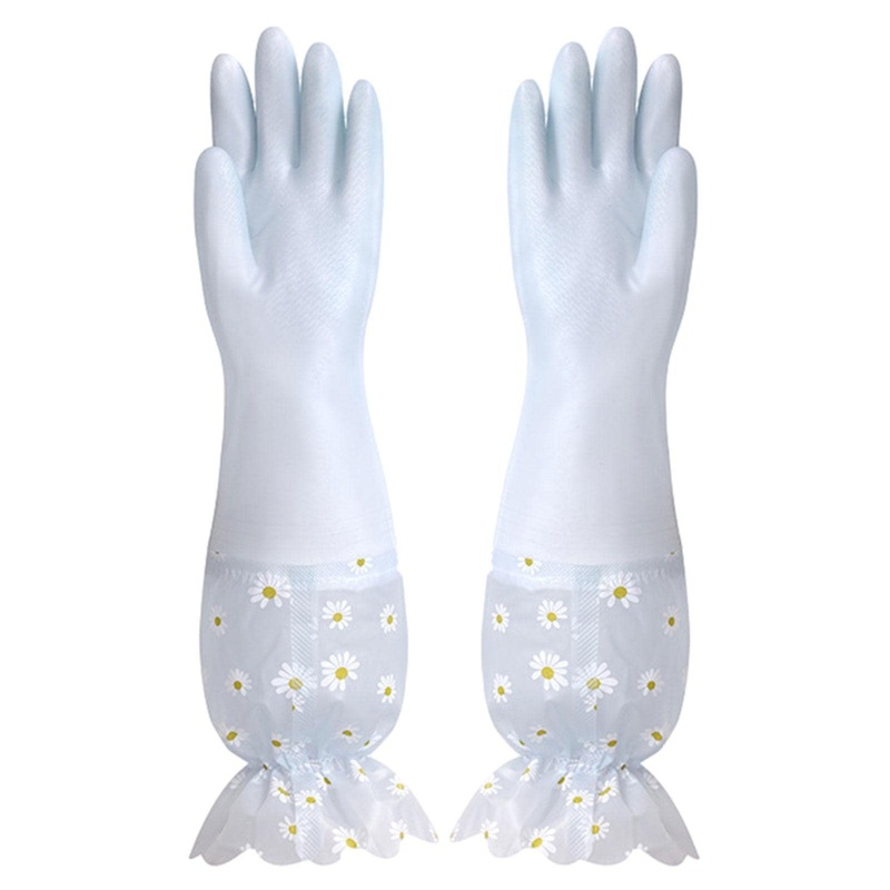 Kitchen Gloves Reusable PVC Kitchen Dishwashing Gloves – Long Cuff Plush Lining Household Cleaning Gloves Deyao Blue