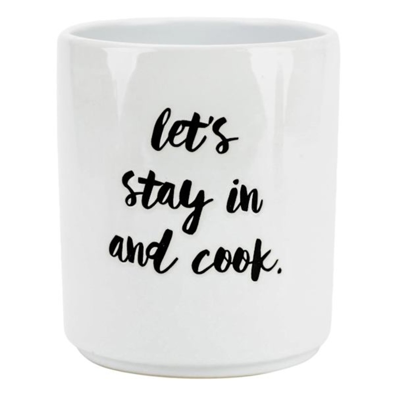 Let’s Stay In & Cook White Utensil Holder, 7″