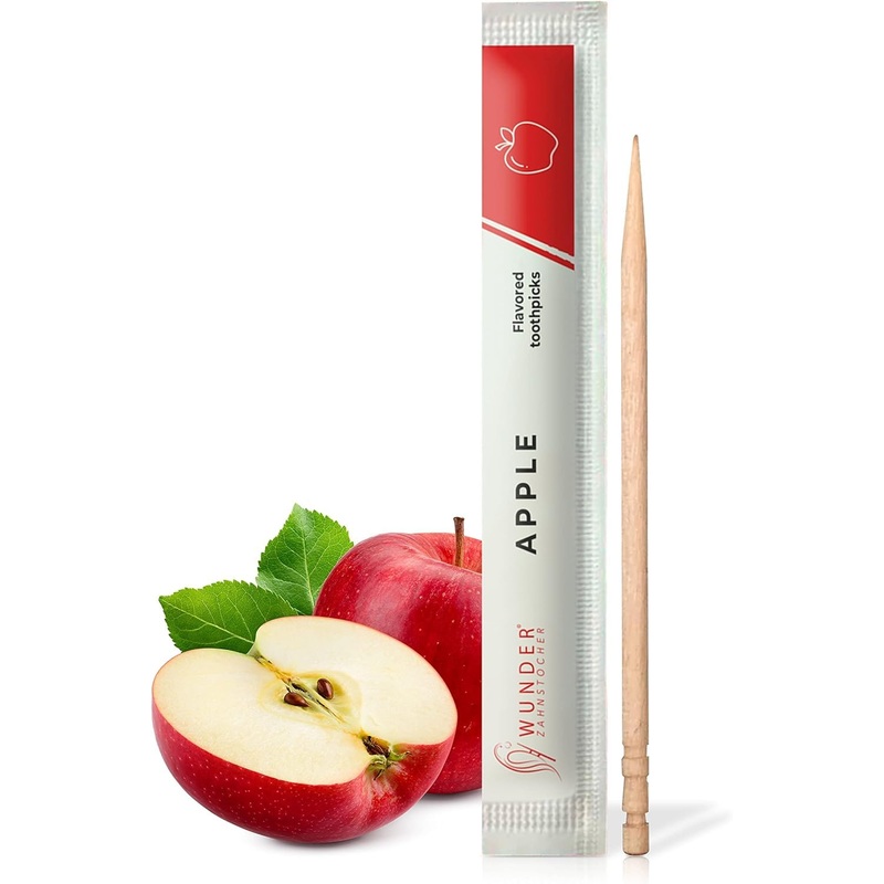 Miracle toothpick with taste – 100x toothpick individually packed – in 8 refreshing varieties – plastic -free chewing gum – smoking cessation – fresh breath with flavored toothpick – sugar -free apple